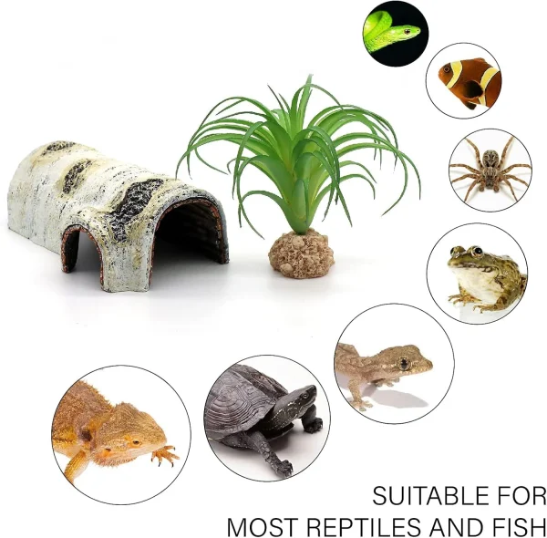 Pets Lizard Turtle Reptile Hide Cave Habitat Shelter Resin Tree Bark Amphibians Landscape Reptiles Box Dodge Hole Decoration - Image 3