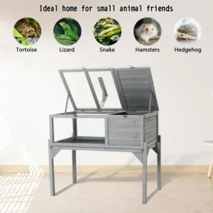 Habitat Indoor & Outdoor Wooden Tortoise House With Detachable Legs Reptile Cage For Small Animals,Non Leak Waterproof Tray