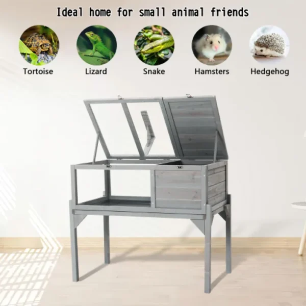 Habitat Indoor & Outdoor Wooden Tortoise House With Detachable Legs Reptile Cage For Small Animals,Non Leak Waterproof Tray