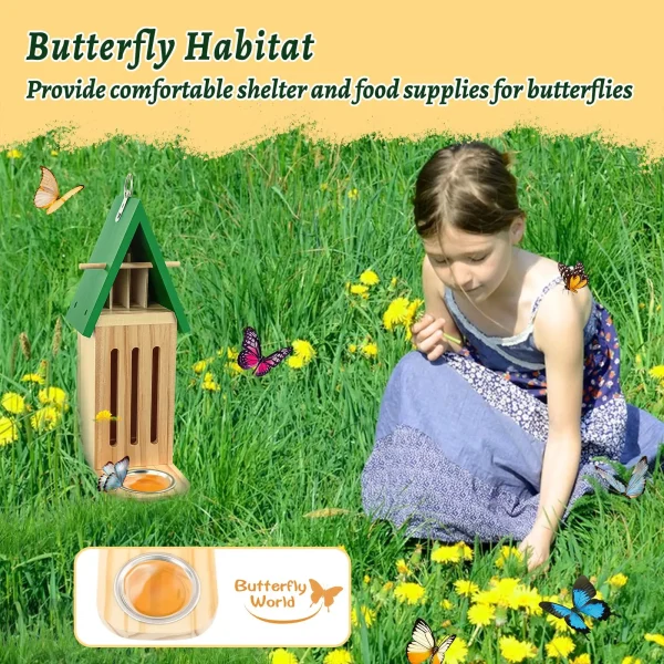 Outdoor butterfly houses and feeders, wooden butterfly houses in gardens, natural butterfly habitats, floors or tree walls - Image 6