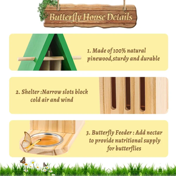 Outdoor butterfly houses and feeders, wooden butterfly houses in gardens, natural butterfly habitats, floors or tree walls - Image 2